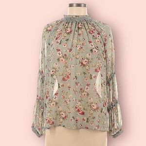 Zara Floral Blouse - Green and Pink